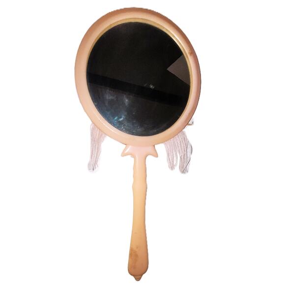 10" Vintage Childs Doll Face Hand Held Mini Doll Mirror - Picture 2 of 6